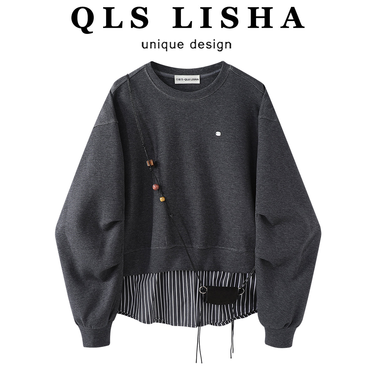 Qiaolisha-nın qadınlar üçün şık yamaqlı uzunqol topu, 2026-cı ilin yaz və payız mövsümü üçün yeni Koreya üslubunda süni iki hissəli boş gündəlik sviter