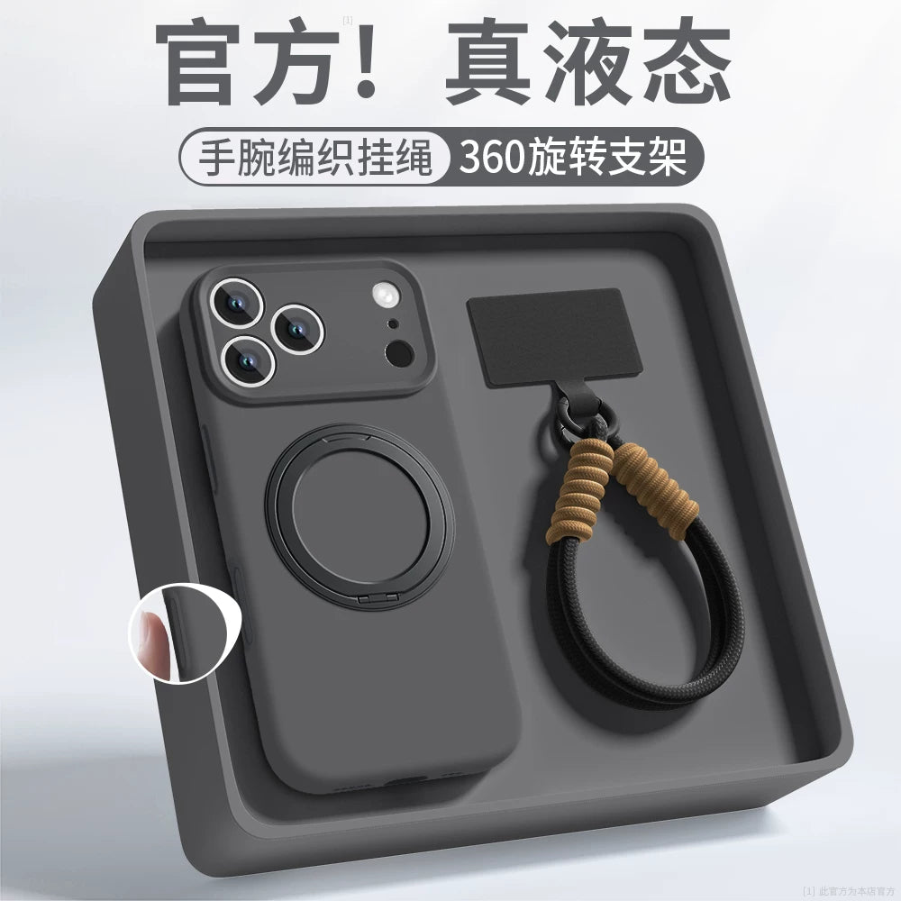 【360° Fırlanan Stend】Apple iPhone 17 Pro Max və iPhone 16 Pro üçün uyğundur, maye silikon korpuslu, yeni stil, sadə, bütöv rəng, cüt stil, yumşaq və hamar, düşməyə davamlı qoruyucu korpus.