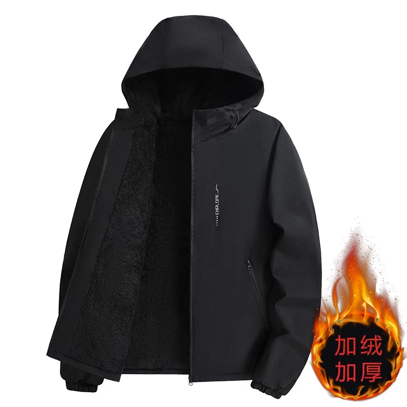 Yun astarlı, qalınlaşdırılmış kişi payız və qış paltosu, gündəlik, çoxfunksiyalı, kapşonlu gödəkçə, külək keçirməyən, suya davamlı, açıq hava kişi geyimləri, külək keçirməyən gödəkçə