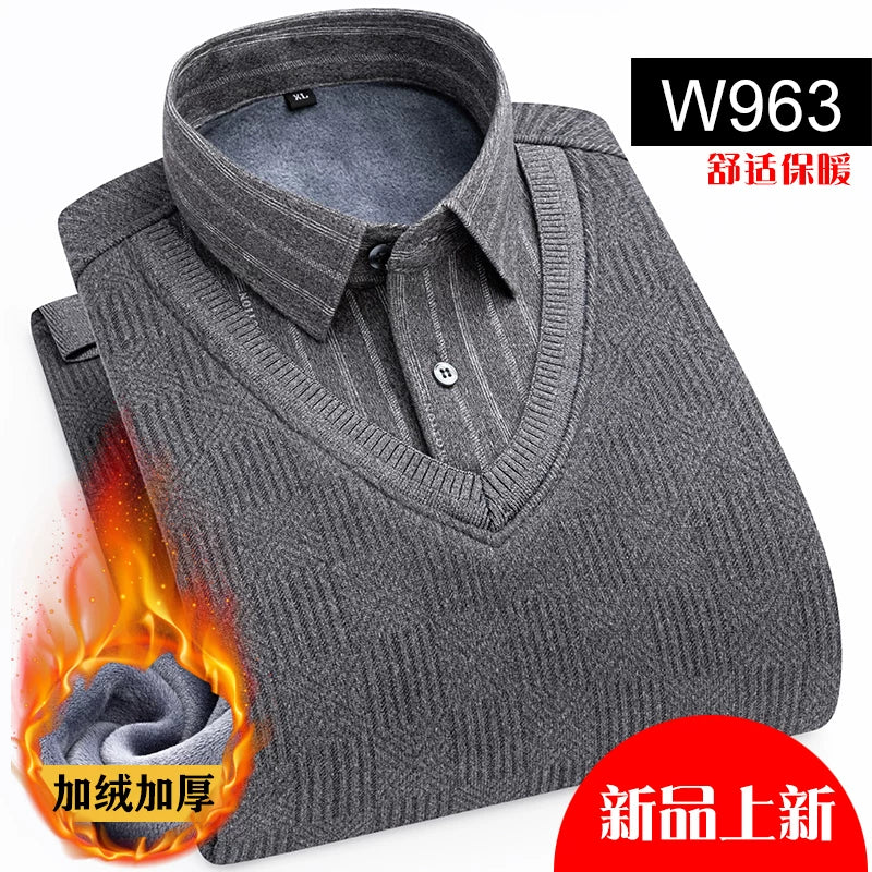 Paul Kişi İsti Köynək, Süni İki Parçalı, Yun Astarlı, Qalın Köynək Yaxalıqlı, Trikotaj Sviter, Böyük Ölçülü Üst Qat