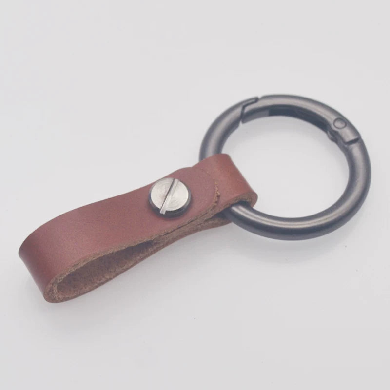 Genuine leather round ring car key chain men's cowhide key chain waist key ring car key chain pendant decoration