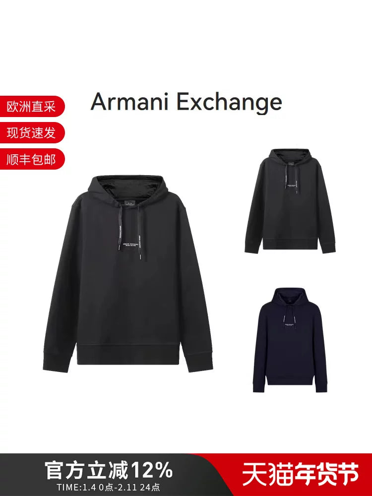 Armani AX Kişilər üçün Pambıq Başlıqlı Uzunqol Sviter, Loqo Naxışlı, 8NZM94 ZJKRZ