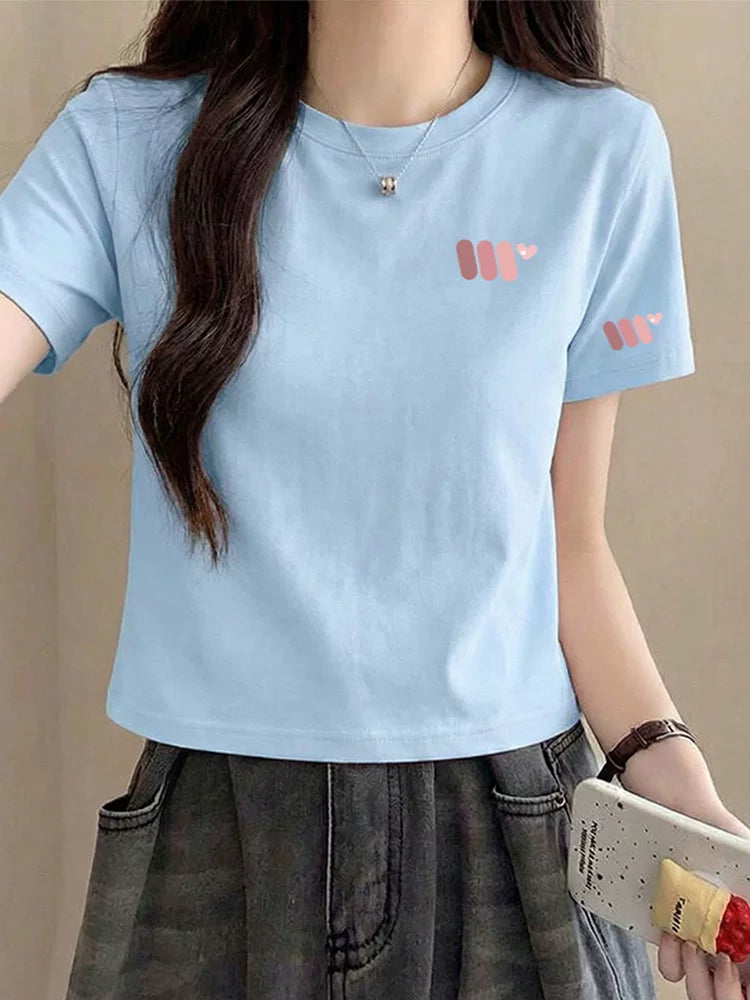 Jeanswest Çəhrayı Pambıq Sağ Çiyin Qısaqol T-Shirt Qadın 2026 Yeni Yay Kiçik Qısa Təsadüfi Top A