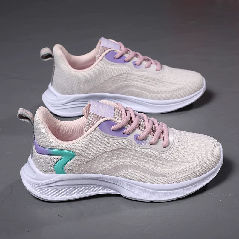 İkiqat Ulduzlu Qadın İdman Ayaqqabıları - Nəfəs alan torlu və sürüşməyən gündəlik ayaqqabılarla təchiz olunmuş yüngül yumşaq dabanlı qaçış ayaqqabıları