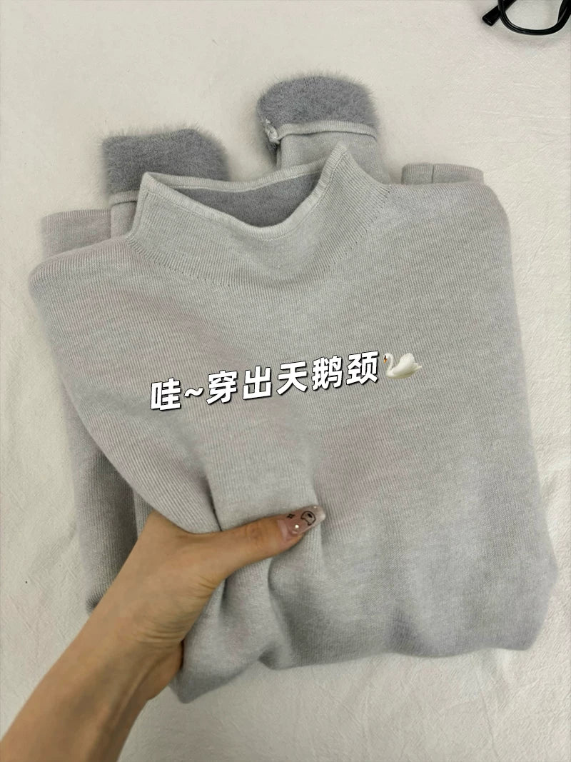 2025-ci ilin payız ayı üçün yumşaq və rahat yaxalıqlı sviter, sadə və dəbli, hündür yaxalı toxunma alt qat, qış topu