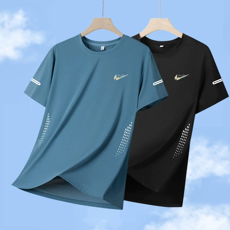 Niketon Buz İpək T-shirt Kişi Boş Dəyirmi Yaxa Qısaqol Yay Nazik Sərin Tez Quruyan İdman və İstirahət T-shirti