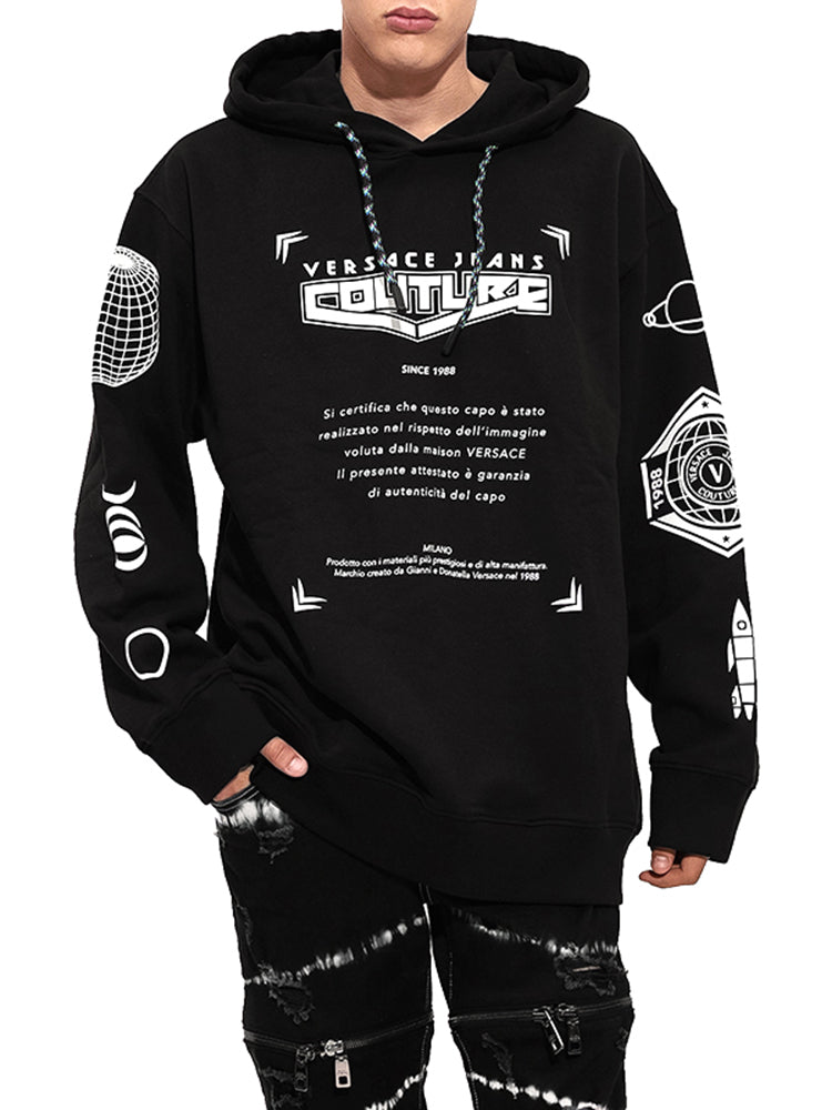 Versace VJC Men's Loose Fit Fleece-Lined Hooded Sweatshirt, Men's Sweatshirt 73GAIT19 CF00O