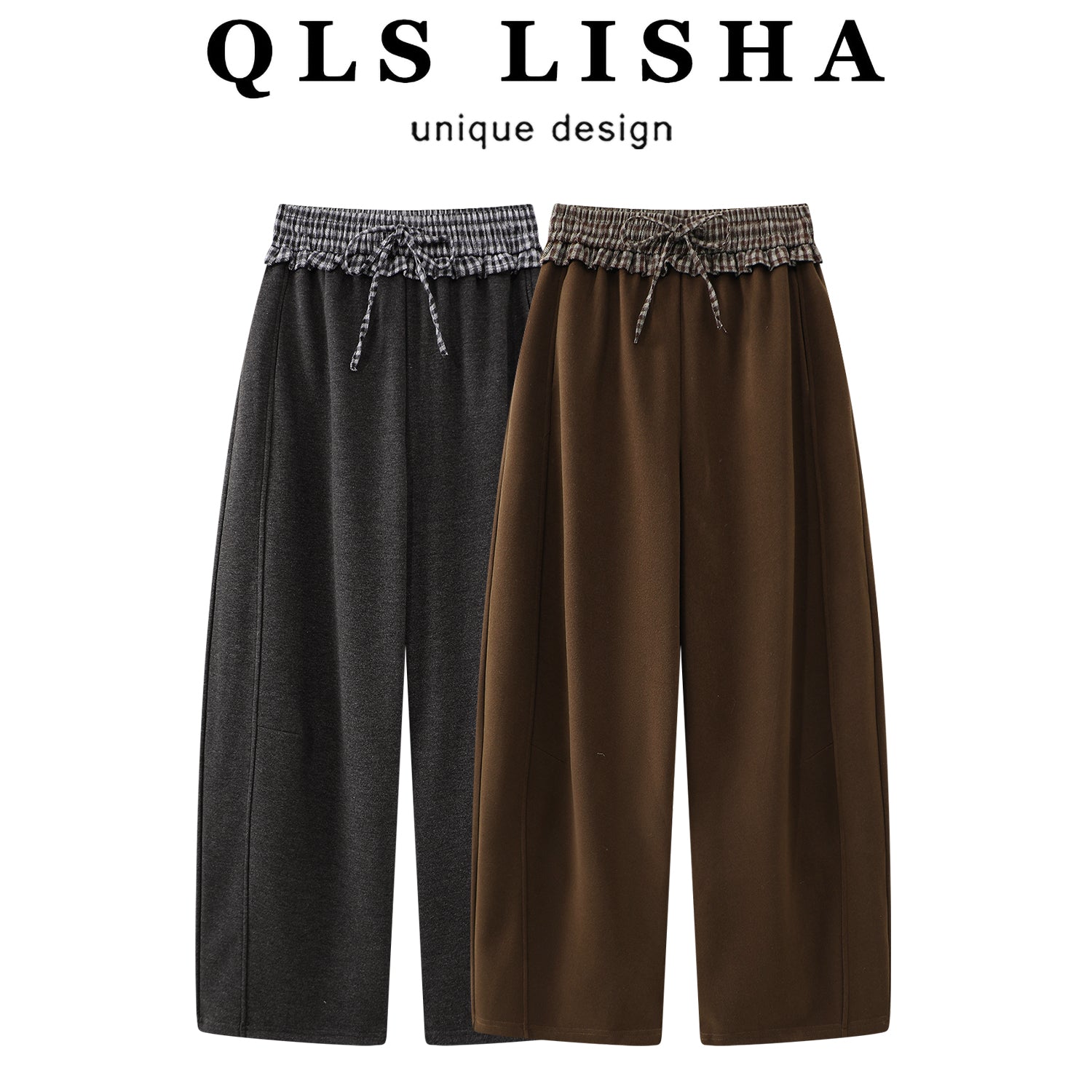 Chola Lisa Koreya üslubunda qadınlar üçün yüksək keyfiyyətli, axıcı yun geniş ayaqlı şalvar, payız və qış, tənbəl üslubda, boş, yüksək belli gündəlik əyri şalvar