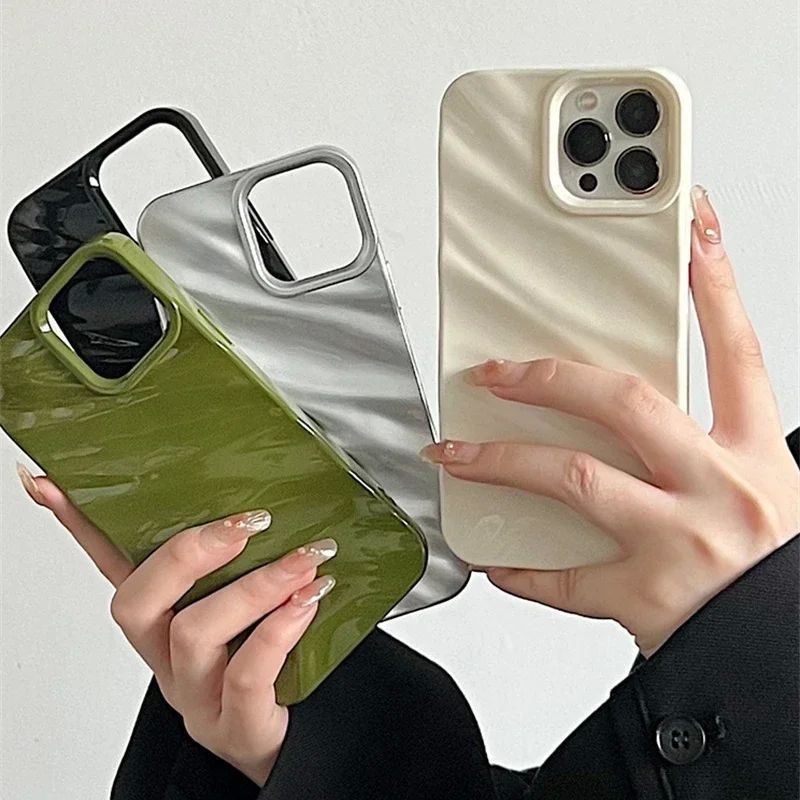 iPhone 15 14 Plus 13 11 üçün 6D İpək Naxışlı Dalğalı Telefon Çantası