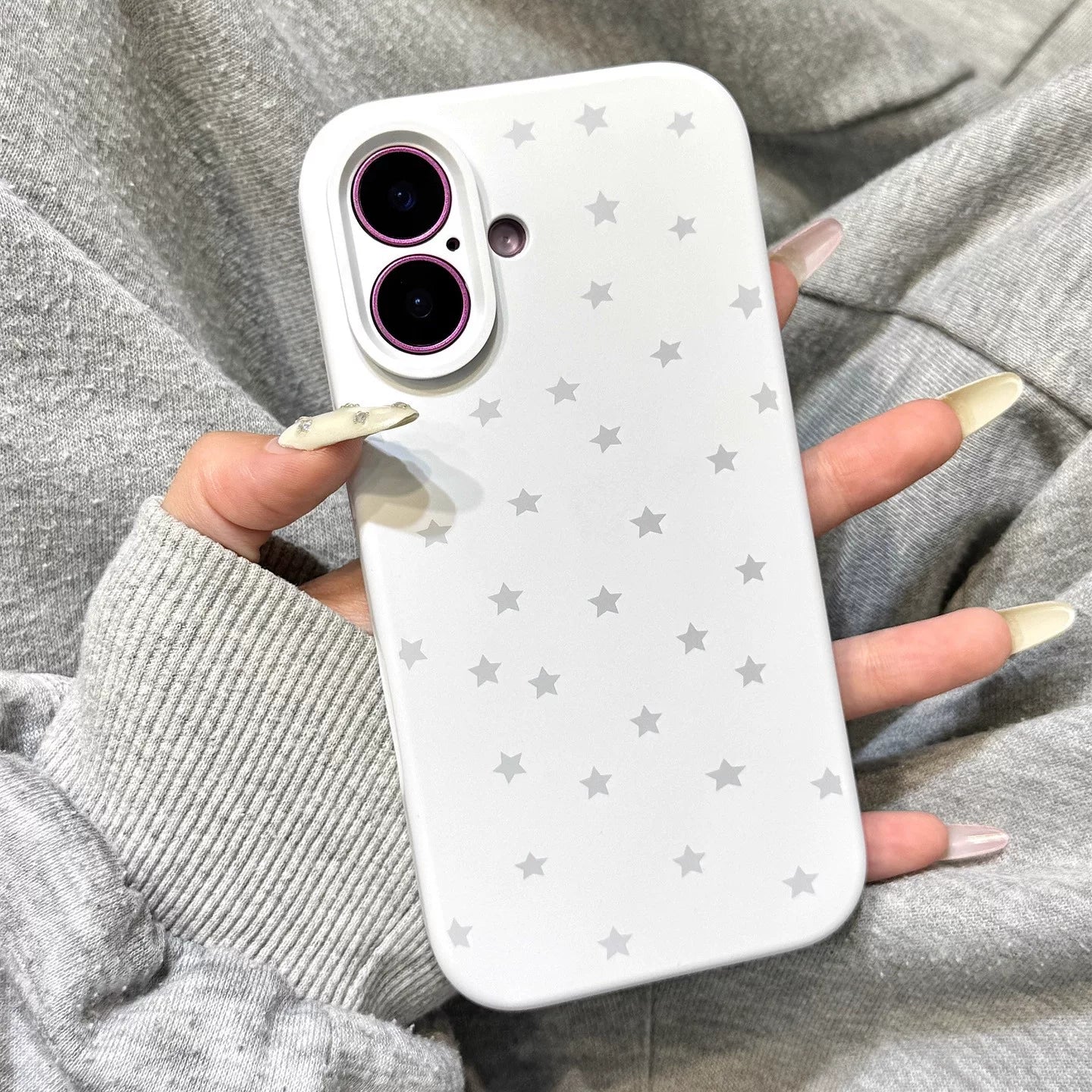 Sadə üslubda şaxtalı maye silikon tam ekranlı boz ulduzlar iphone17promax apple 14 cib telefonu qutusu 15 yeni 16pro qadın 13 qızlı ürək 17Air hər şey daxil, düşməyə qarşı örtük
