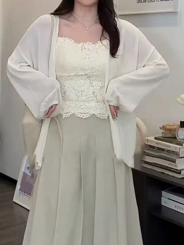 Böyük ölçülü qadın geyimləri, şık ağ krujeva kamzol, yeni yay modası, böyük ölçülü qadınlar üçün gözəl və arıqladıcı, qoltuqaltı piyləri gizlədir.