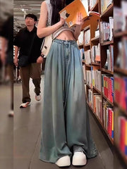 Qadınlar üçün böyük ölçülü Tencel denim cins şalvar, yay üslubunda, nazik, enli ayaqlı, yüksək belli, boş, çoxfunksiyalı, gündəlik şalvar.