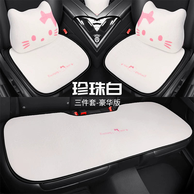 Cartoon cat little cat design winter car seat cushion, short, soft, warm and thick, cute for girls, semi-covered seat cushion.