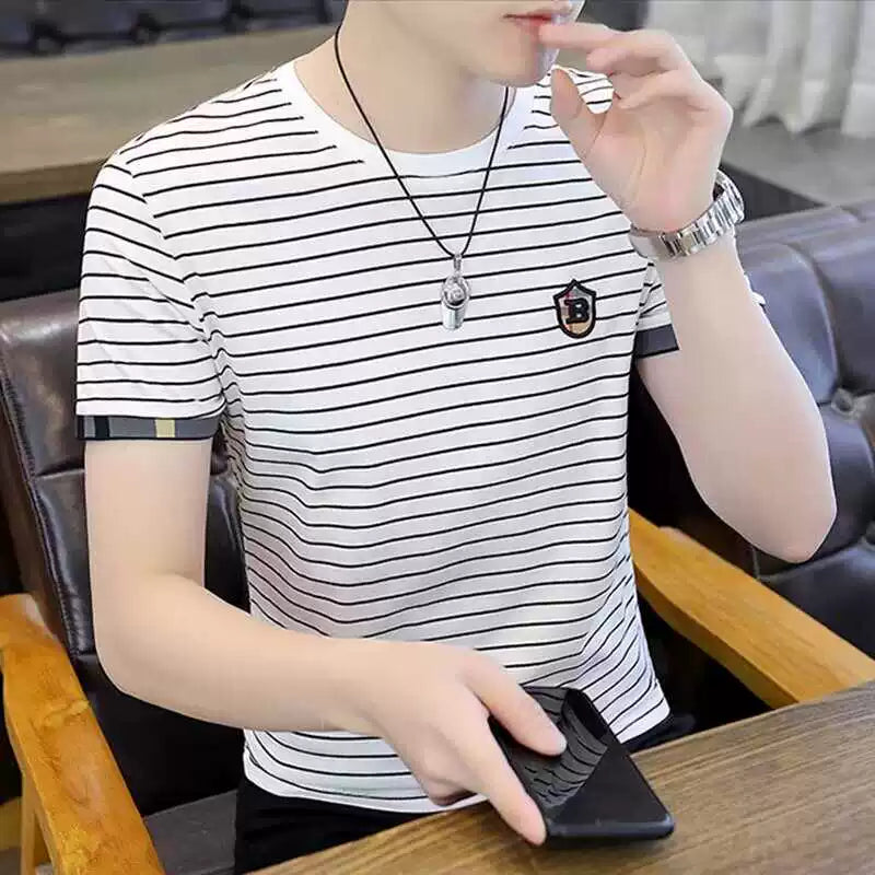 Guangzhou On Thirteen Lines Buz İpək Qısaqol T-shirt Kişi Yay İncə Bölmə 2024 Yeni Yarımqol T-shirt Üst Geyim Zirzəmi