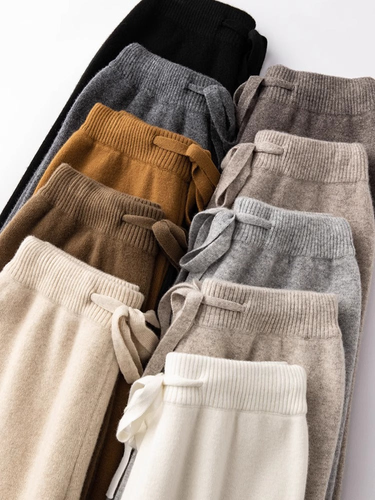 Payız və Qış üçün Qadın Yumşaq və Rahat Yun Şalvarları: Yüksək Belli, Geniş Ayaqlı, Kaşmir Trikotaj Düz Ayaqlı Şalvar, Qalın və Yun Astarlı Uzun Şalvar