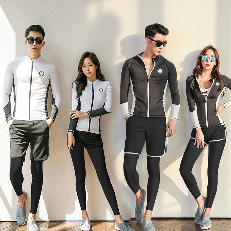 Koreya split wetsuit tez quruyan fermuar günəş kremi meduza kostyumu kişi və qadınlar üçün uzunqol çimərlik kostyumu cüt dəsti