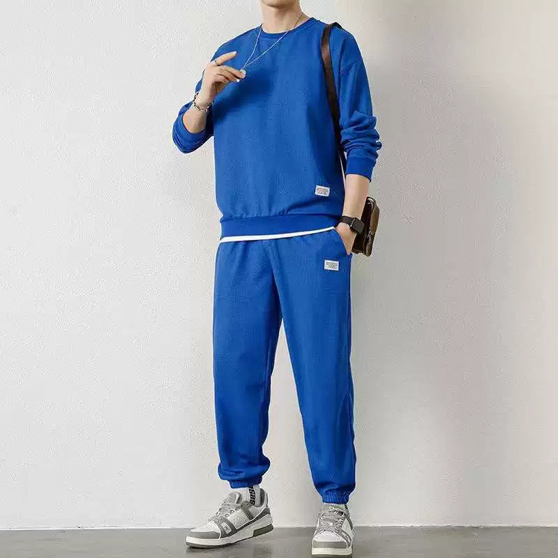 Endirimli Endirim: Kişilər üçün Gündəlik İdman Kostyumu, Böyük Ölçülü, Vafli Örgülü, Yun Astarlı, Payız və Qış üçün Qalın Sviter və Şalvar