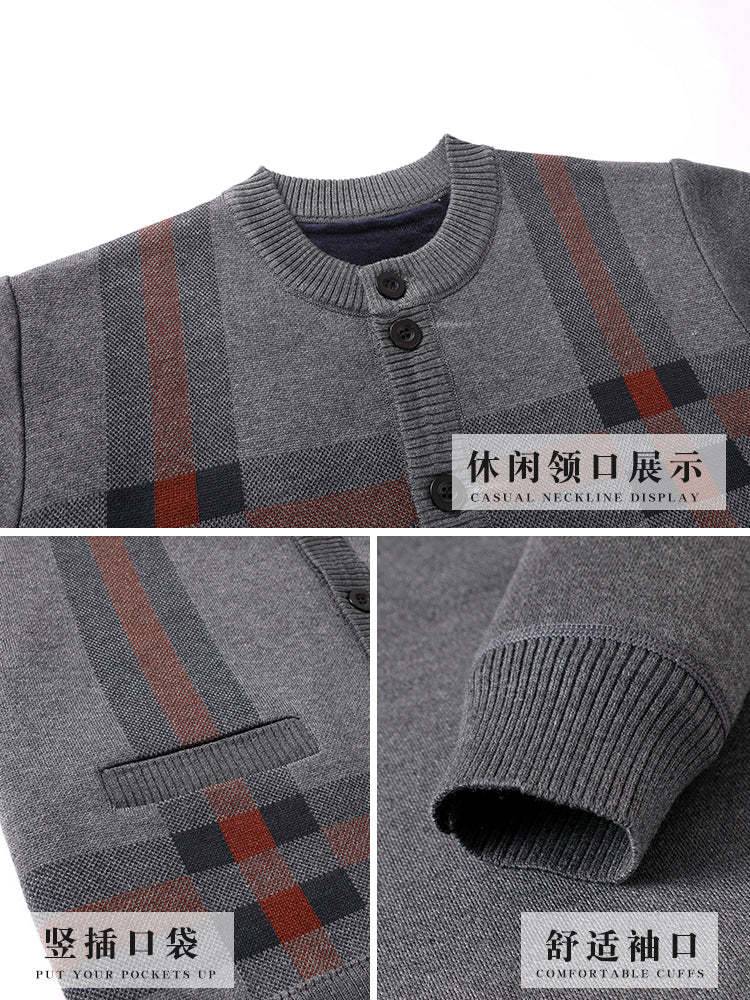 Payız və qış qalın flis hırka, orta və yaşlı insanlar üçün isti, dairəvi yaxalı düyməli toxunma sviter palto, baba köynəyi