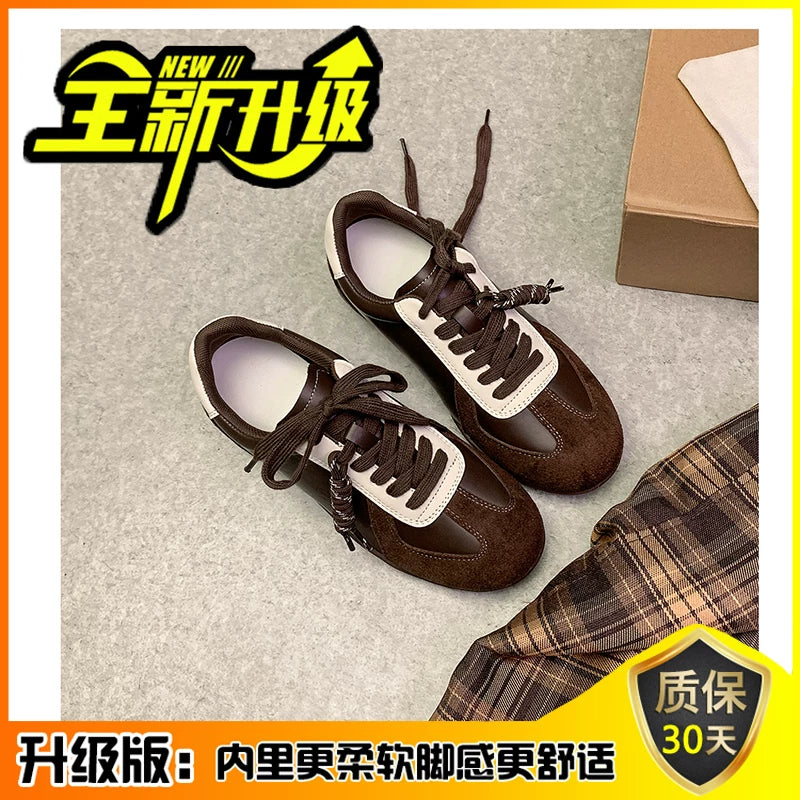 Women's Retro Color Block Leather Trainers, 2025 New Style, Soft Sole, Multifunctional Daily Sports Shoes, Height Increasing, Sneakers