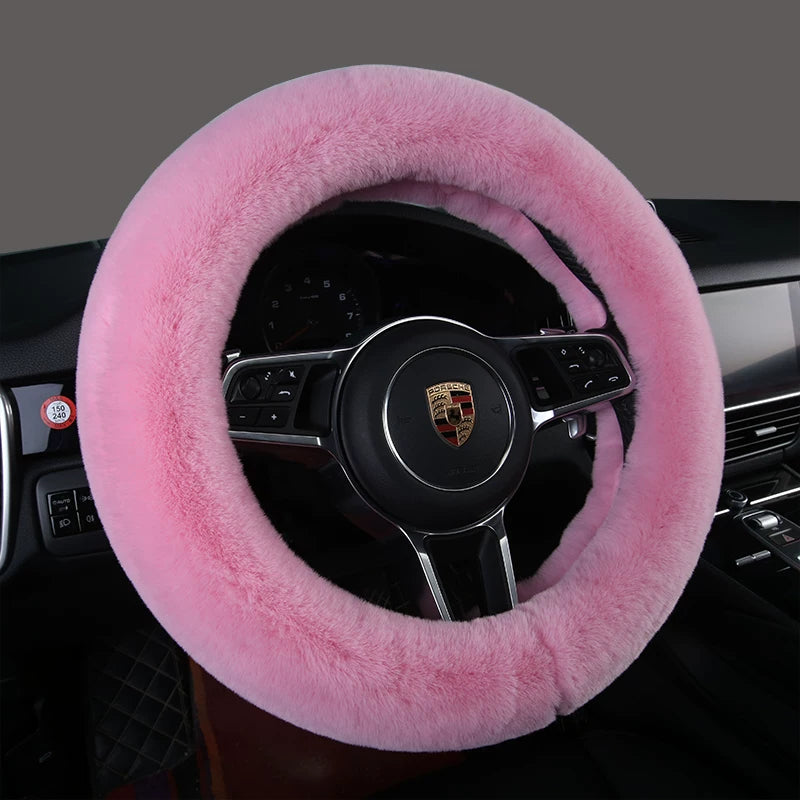 Car steering wheel cover, soft, warm, non-slip, soft and comfortable for winter, universal car interior accessory.