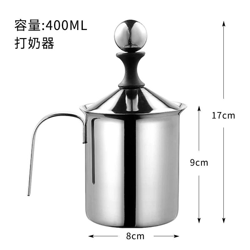 İki qatlı süd köpürtücü əl yaylı buzlu qəhvə süd köpüyü paslanmayan polad soyuq süd çaydanı 400ml/800ml