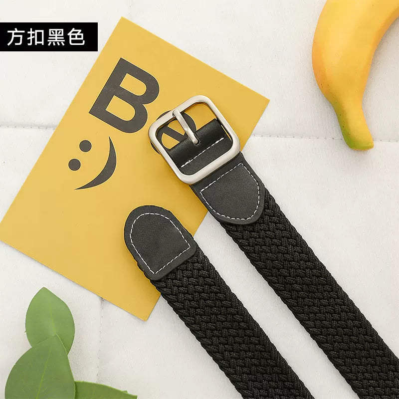 Kətan kəmər, qadın üçün deşiksiz toxunmuş elastik kəmər, Koreya üslubunda, dekorativ, uniseks nazik kəmər, tələbə gündəlik parça kəmər