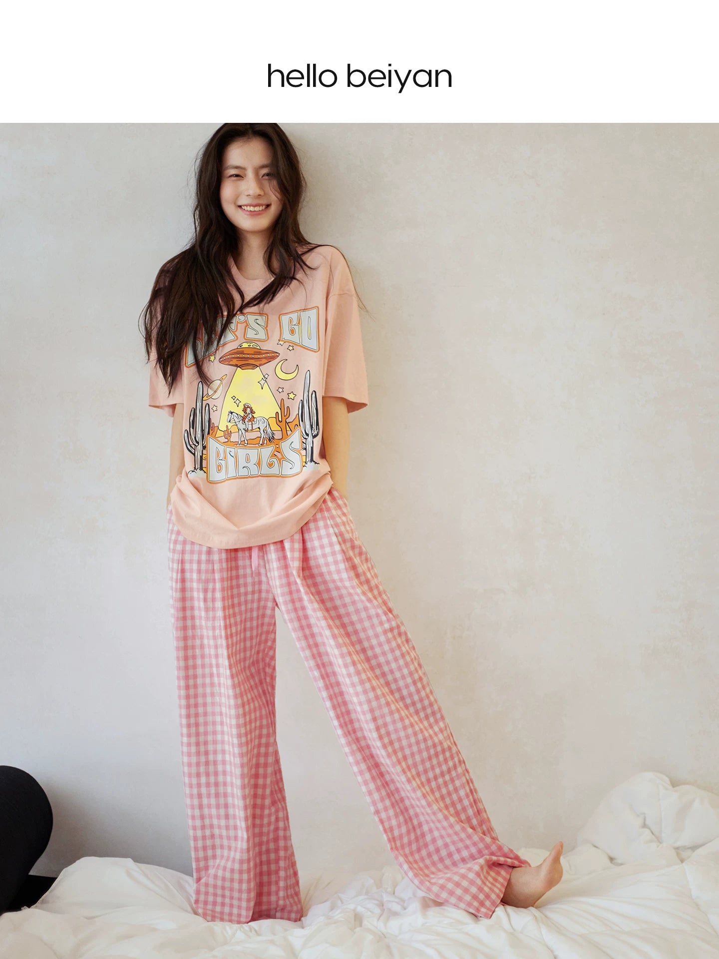 Beiyan pijama qadın yay qısaqol geniş palıd şalvar şirin və dəbli qız üçün rahat ev geyimi