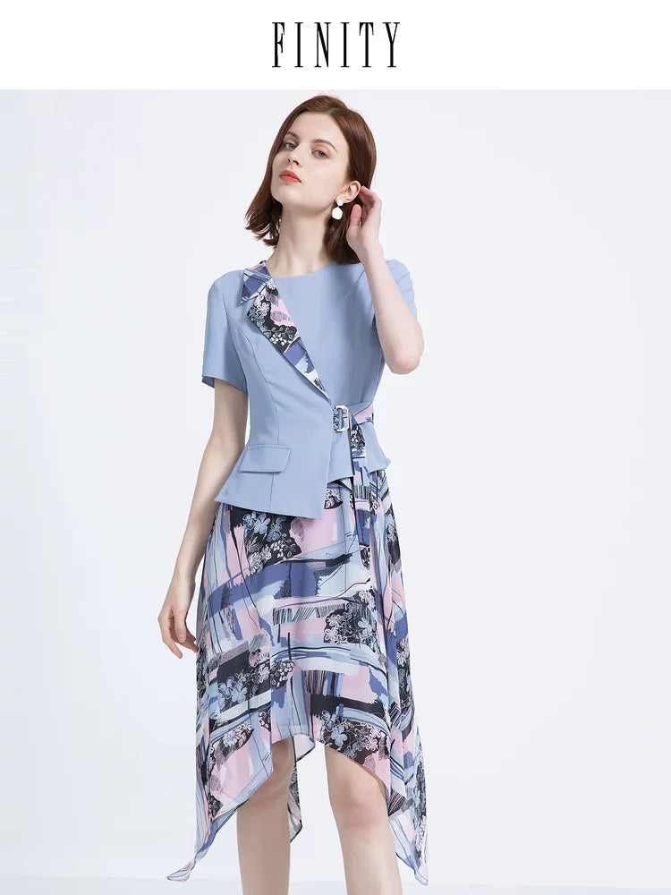 FINITY Erkən Yaz Qadınlar üçün Yeni QısaQollu Süni İki Hissəli Don, Dəbli və Zərif Uzun Don