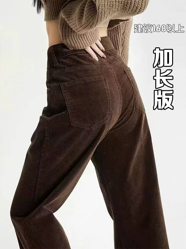 Qadınlar üçün qəhvəyi və qəhvəyi rəngli arıqladıcı məxmər düzbucaqlı şalvar, payız və qış, flis astarlı, armud formalı böyük ölçülü şnil genişbucaqlı gündəlik şalvar