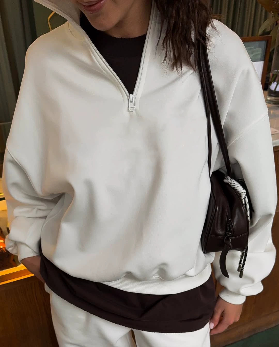 European and American style loose, half-zip shirt and pants set