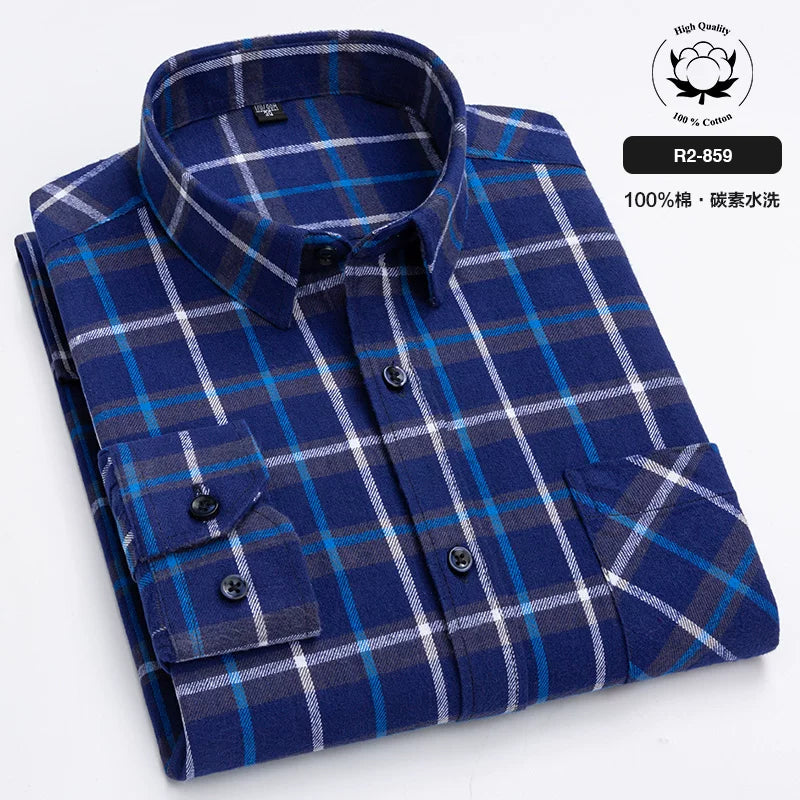 Paul 100% Pambıq Kişilər üçün Fırçalanmış Uzunqol Köynək, Gənc və Orta Yaşlı Kişilər üçün Gündəlik Pambıq Dama-dama Köynək, Böyük Ölçülü Kişi Geyimləri