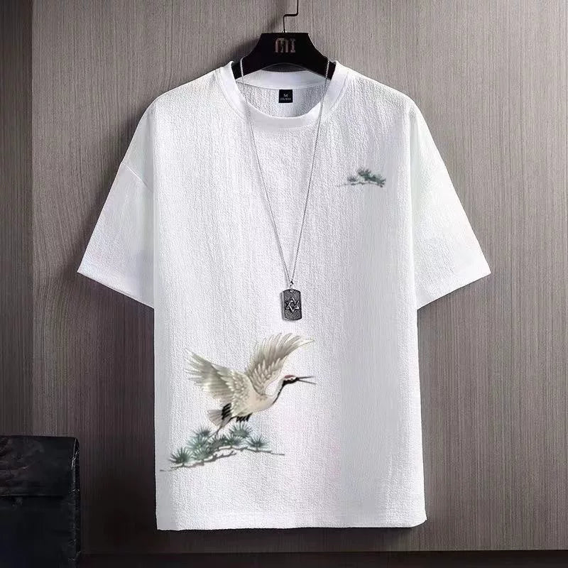 Clearance counter geri götürür buz ipək qısaqol köynək kişi moda yay nazik Çin üslublu moda köynək