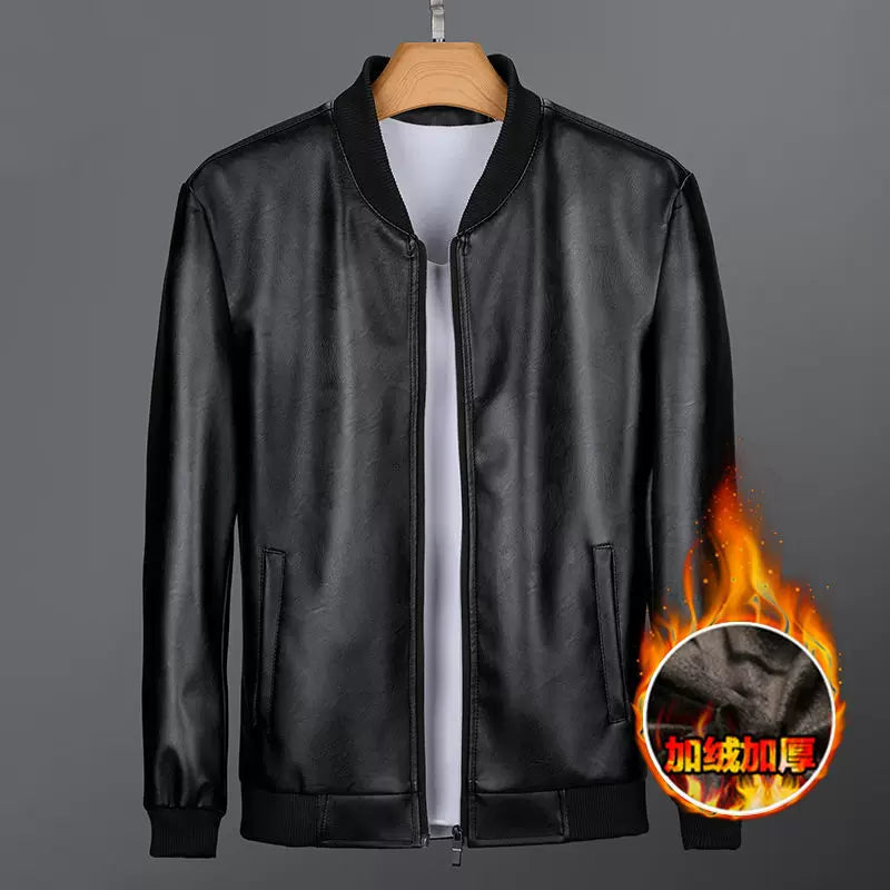 2024 Payız/Qış Yeni Kişilər üçün Yaxalıqlı İşgüzar Gündəlik PU Dəri Gödəkçə, Yun Astarlı və Qalınlaşdırılmış Motosiklet Gödəkçəsi