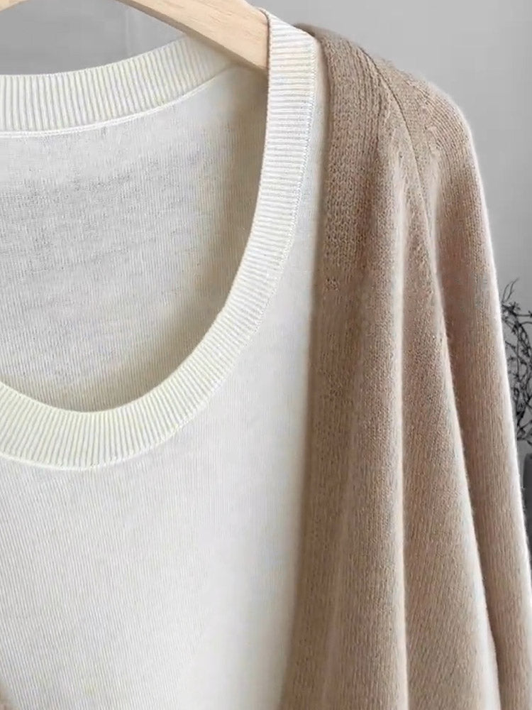 Hong Kong style retro layered two-piece knitwear set for women, spring 2024, fashionable and unique V-neck multifunctional sweater.