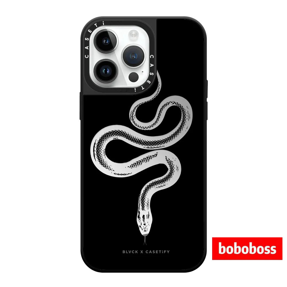 Orijinal zavod korpusu! BLVCK birgə brendli ilan mövzulu güzgülü MagSafe iPhone 17/16/15/14/13/Plus/Pro/Max üçün, qara zərbəyə davamlı güzgülü telefon korpusu.