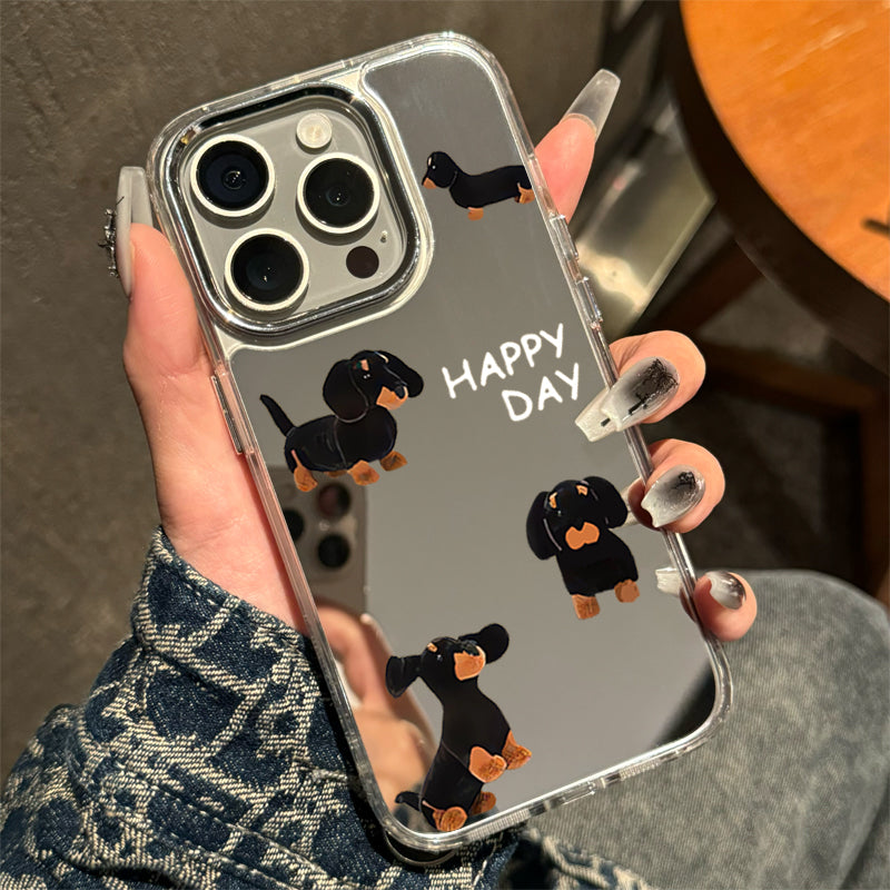 ins dachshund puppy apple 16 15plus apple 14 üçün uyğun Promax mobil telefon qutusu güzgüsü iPhone17 makiyaj güzgüsü xr/xs Huawei Pura70 yüksək səviyyəli p50 sadə Mate30