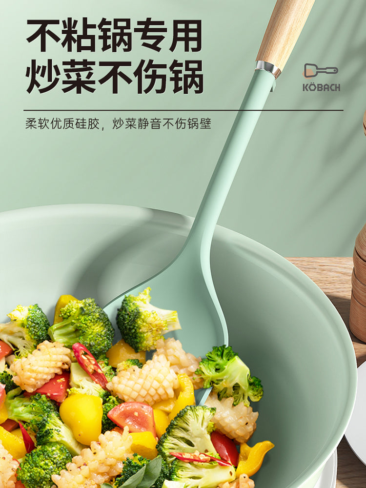【Konbach】Yapışmayan tavalar üçün məişət silikon spatula, xüsusi yemək spatulası, yüksək temperatura davamlı qovurma qaşığı və şorba qaşığı dəsti