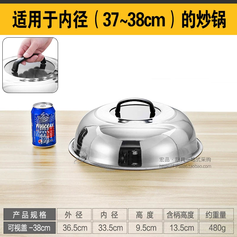Qalınlaşmış paslanmayan polad wok qapağı, hündür tağlı köhnə dəyirmi wok qapağı, dəmir qazan qapağı, qızardılmış ştativ qapağı, böyük qazan qapağı