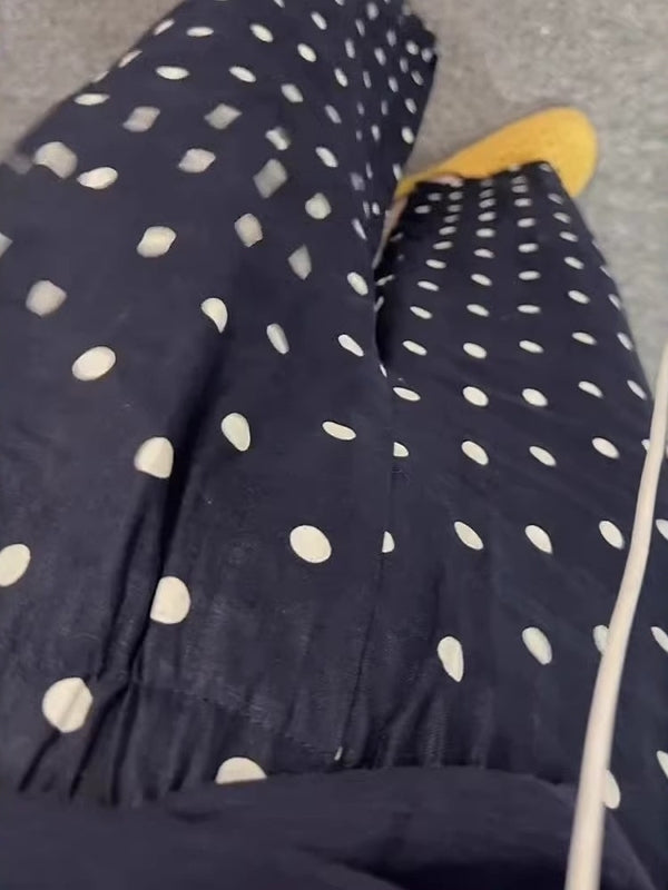 Qadınlar üçün böyük ölçülü nöqtəli elastik bel şalvarları, yeni yay üslubunda, arıqladıcı, boş, dəbli, qısa enli şalvarlar