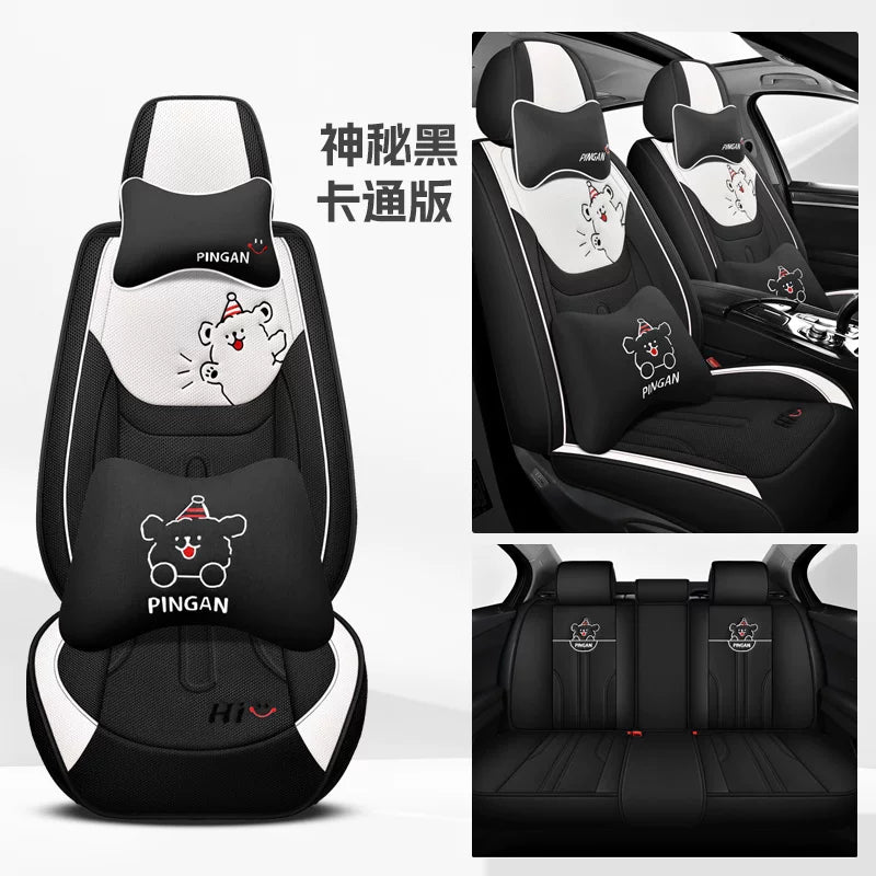 Avtomobil oturacağı yastıqları, qış kətan oturacaq üzləri, bütün mövsümlər üçün, tam örtüklü pambıq və kətan parça oturacaq yastıqları, cizgi filmi mövzulu oturacaq üzləri.