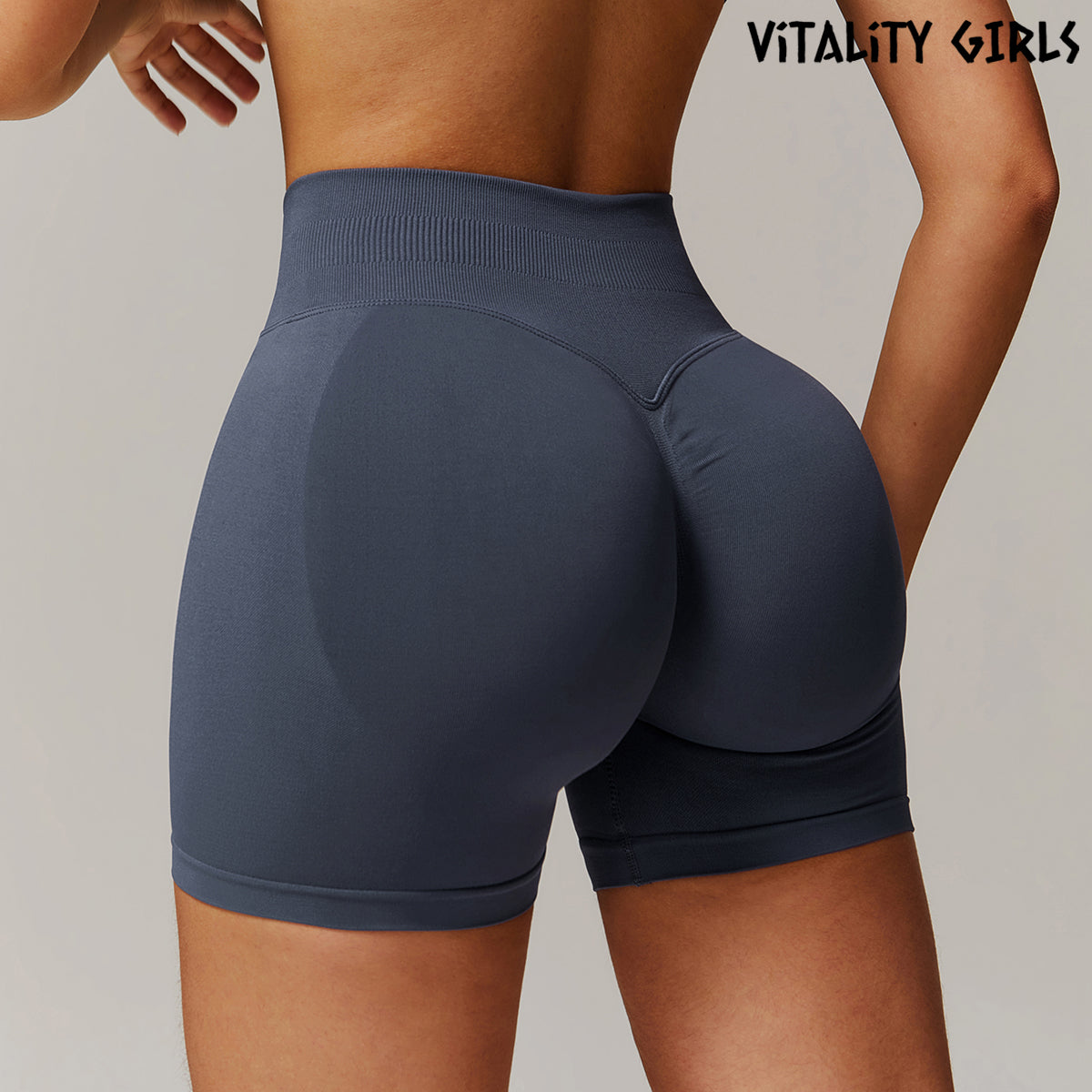 Vitality Qızlar Avropa və Amerika Dikişsiz Yoqa Şortu Şaftalı Kalça qaldıran Yüksək Bel Qarın Nəzarəti Fitnes İdman Şortu Qadınlar