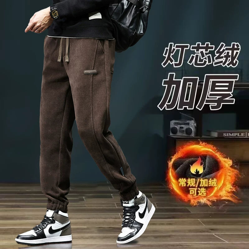 Kişilər üçün 2025-ci ilin yaz və payız şalvarları Yeni Stil, Yun astarlı məxmər gündəlik şalvarlar, Boş Fit, İdman şalvarları, Uzun şalvarlar, Dəbli