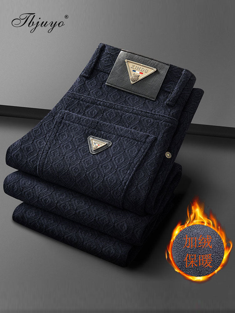 Kişilər üçün yüksək keyfiyyətli gündəlik şalvar, yeni qış modeli, 2025, yun astarlı və qalınlaşdırılmış, orta yaşlı kişilər üçün isti, klassik stil.