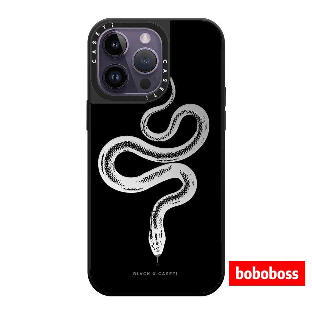 Orijinal zavod korpusu! BLVCK birgə brendli ilan mövzulu güzgülü MagSafe iPhone 17/16/15/14/13/Plus/Pro/Max üçün, qara zərbəyə davamlı güzgülü telefon korpusu.