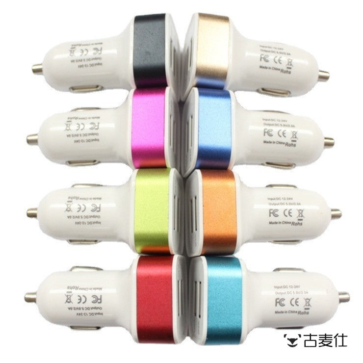 Car charger, USB interface, 1 to 2 adapter plug, fast charging adapter for mobile phones, 5V 1A 2A.