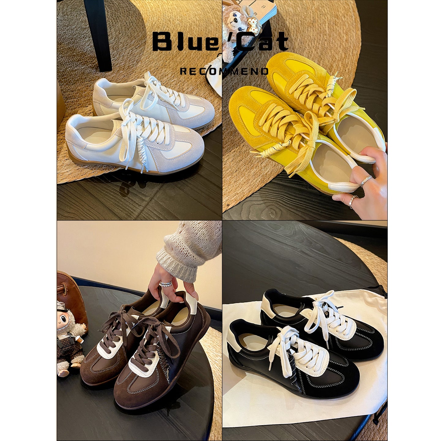 Super soft lambskin~ Maillard brown German sneakers for women, hidden wedge heel, 2025 fall new fashion, lace-up casual shoes.
