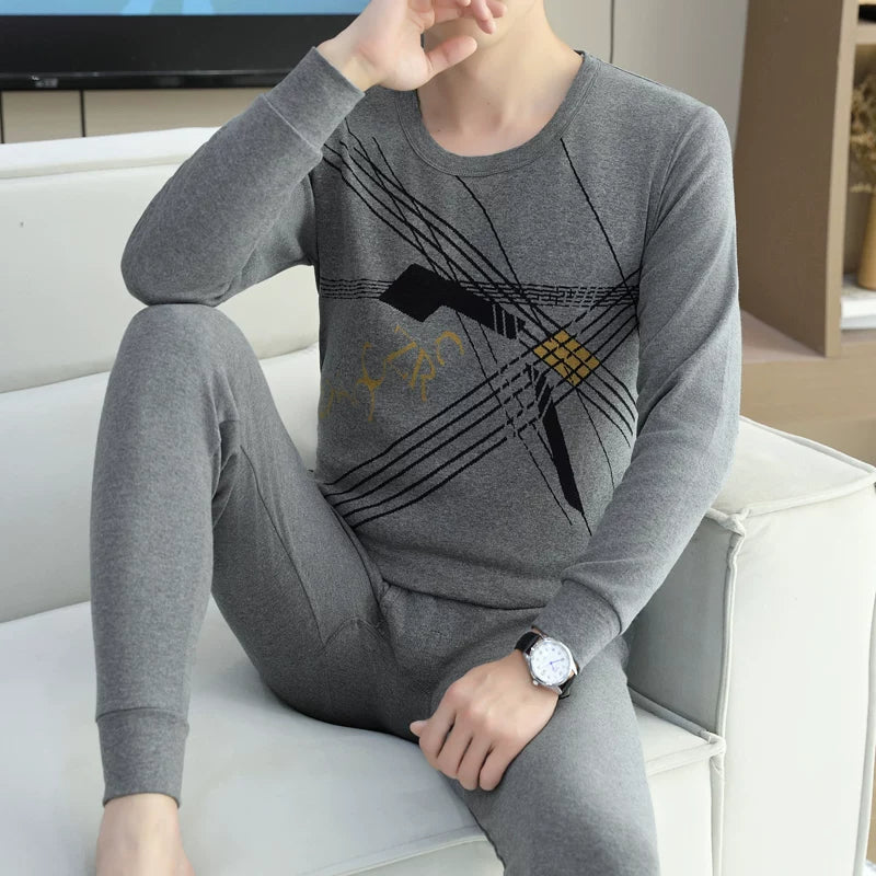 Kişilər üçün 100% Pambıqdan Payız və Qış üçün Termal Alt Geyim Dəsti, Sincan Təmiz Pambıqdan Əsaslı Köynək, Dəyirmi Yaxalıq, Jakarlı Termal Alt Geyim, Dəbli Kişi Geyimləri