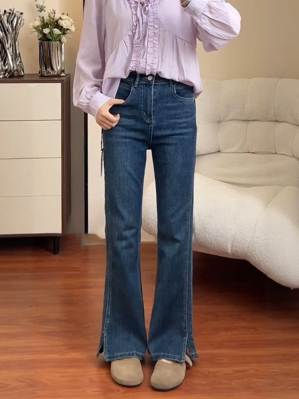 Qadınlar üçün mavi düz ayaqlı cins şalvar, 2026 Yeni Yaz Modeli, Böyük Ölçü, Yüksək Bel, Arıqladıcı, Dəbli Qabarıq Şalvar