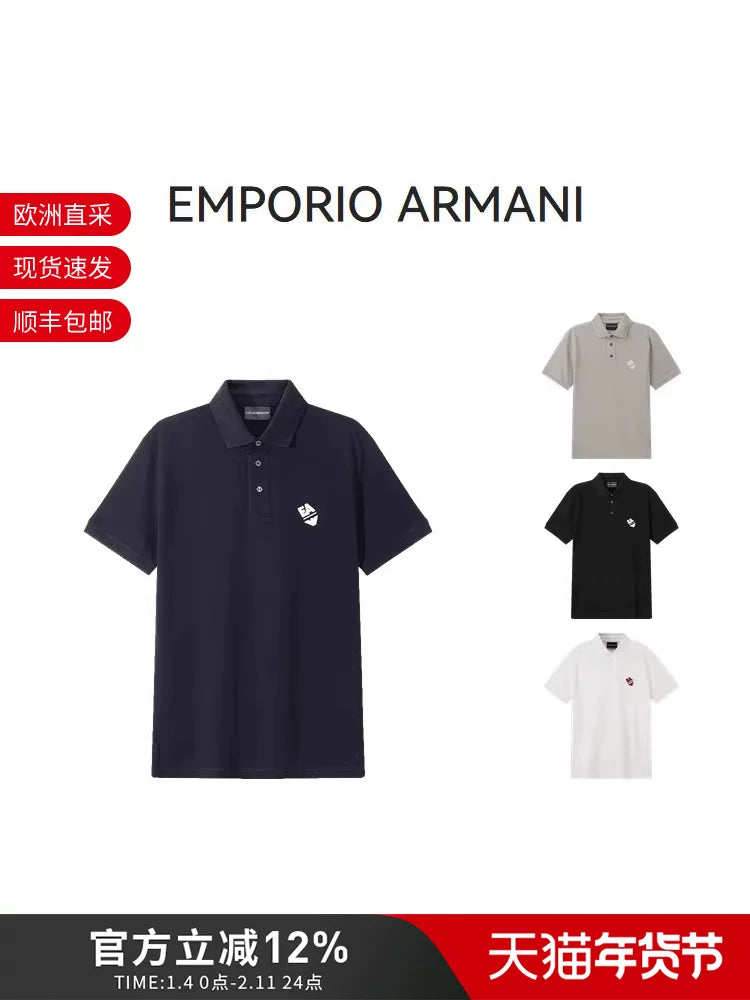 Armani EA Men's Embroidered Eagle Logo Cotton Short Sleeve Polo Shirt 3D1FE6 1JTKZ