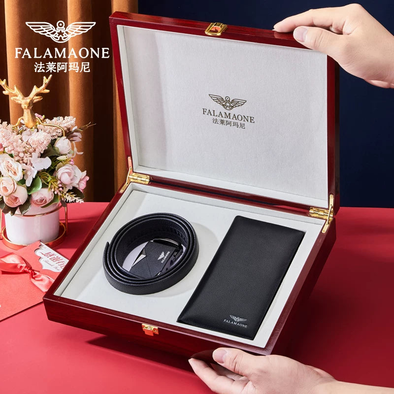 [Ad Günü Hədiyyəsi] Kişilər üçün Fala Armani Dəri Kəmər və Pulqabı Dəsti - Sevgili/Ər üçün Orijinal Dəri Kəmər/Bürc